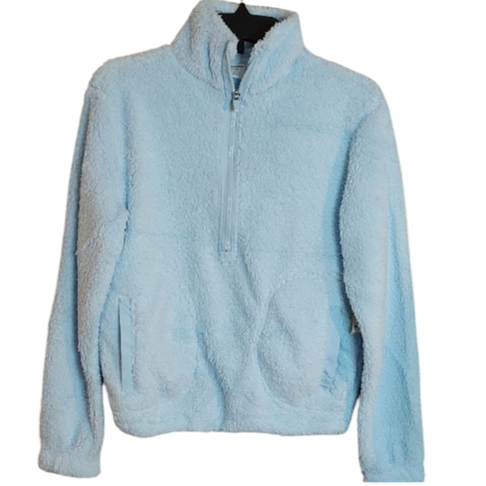 New Light Blue Half Zip Fleece Pullover w/Pockets & Parachute Closure sz XS